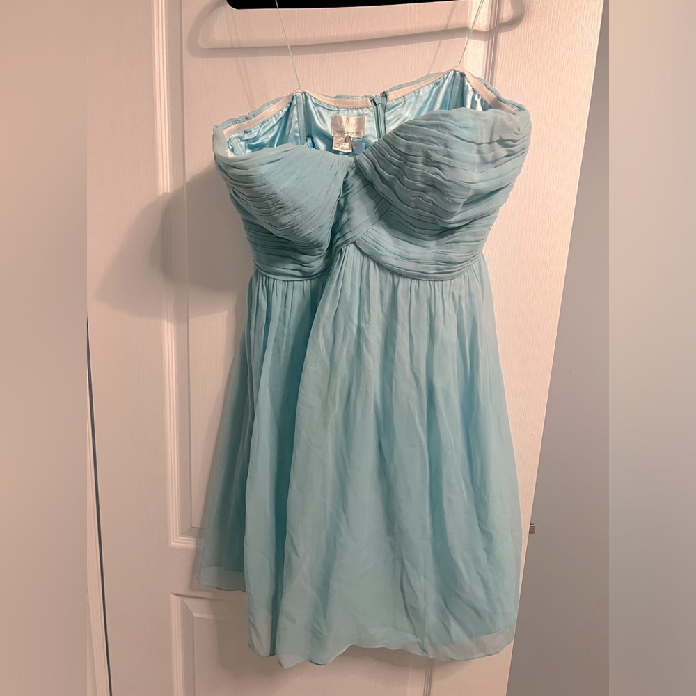 Robins Egg Blue strapless tulle formal dress